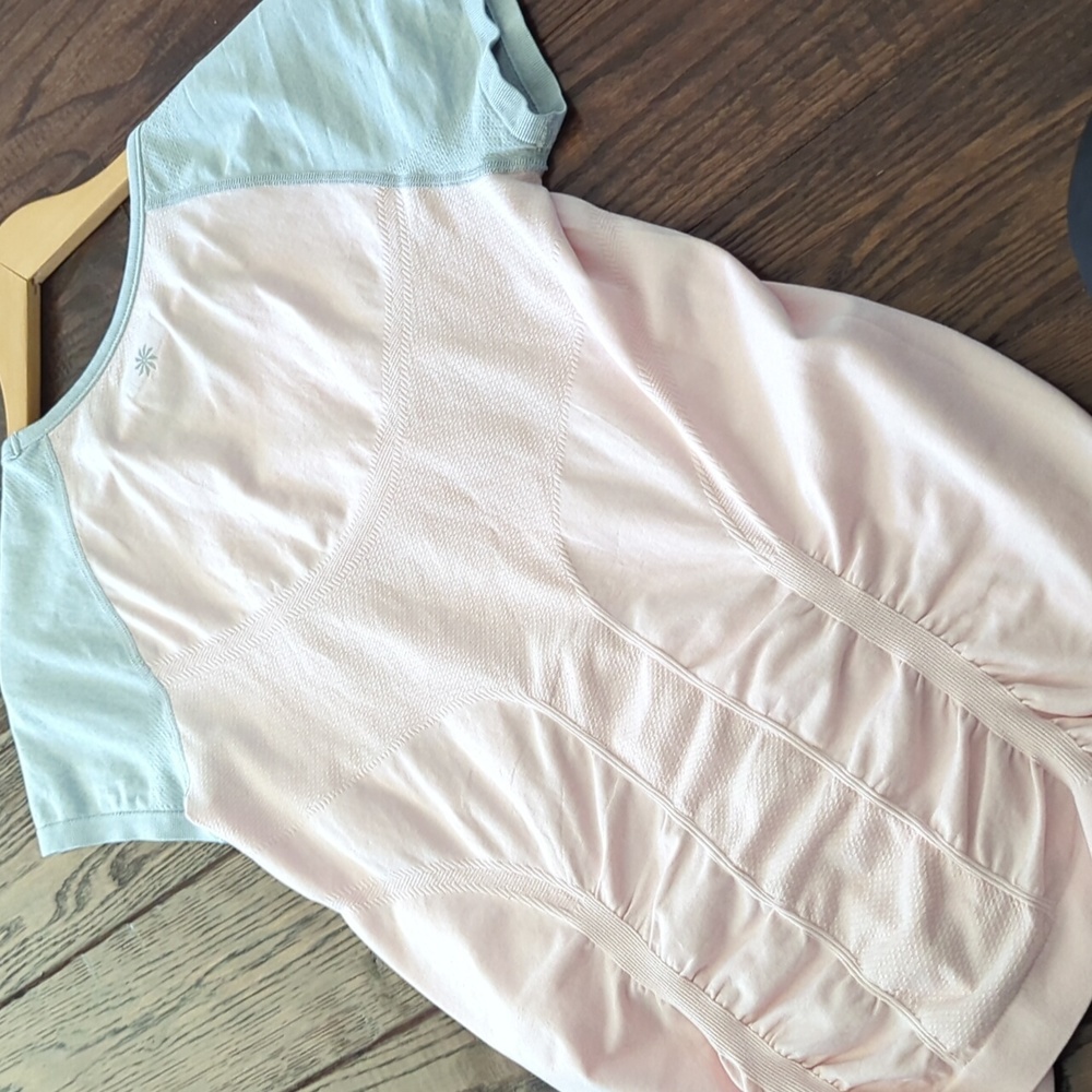 ATHLETA I Pink & Grey Color Block Fast Track Short Sleeve Athletic Tee Top, M - Picture 12 of 14